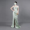 Satin Prom Dress Custom Size Fit Well Luxury Ruffle Gown with Train