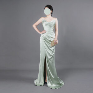 Satin Prom Dress Custom Size Fit Well Luxury Ruffle Gown with Train