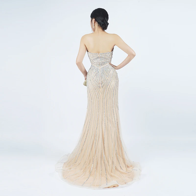 Tailoring Prom Dress with Train 2025 Sleeveless Stunning Gown with Beading High Quality YM66 - Image 2