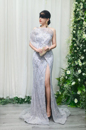 Lavender Sequin One-Shoulder High Slit Mermaid Evening Gown - Formal Prom Dress