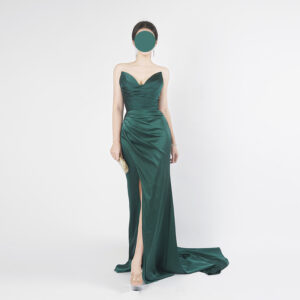 Emerald Satin Evening Gown with Slit | Custom-Made Formal Dress