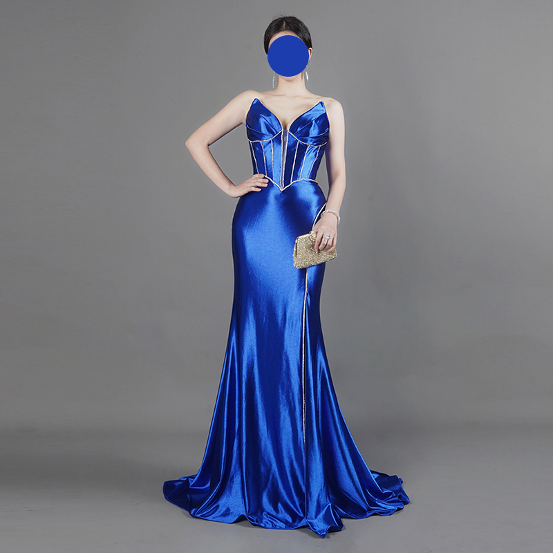 Royal Blue Satin Corset Evening Gown | Custom-Made Luxury Dress