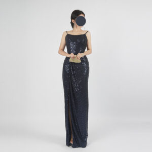 Sequin Spaghetti Strap Side Slit Evening Dress