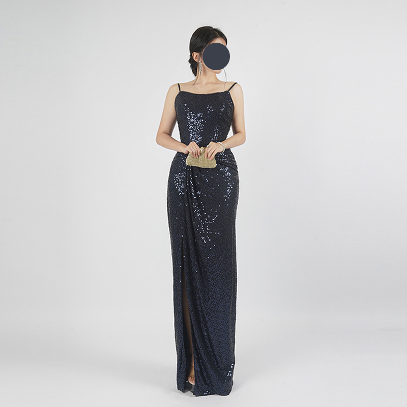 Sequin Spaghetti Strap Side Slit Evening Dress