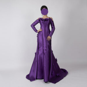 Luxury Purple Off-Shoulder Stage Gown with Handmade 3D Floral Details