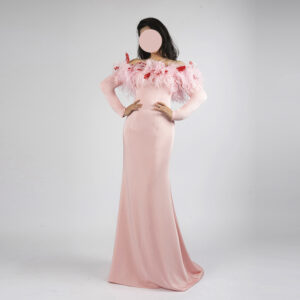 Luxury Pink Feathered Off Shoulder Gown – Elegant Mermaid Evening Dress