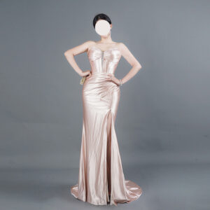 Champagne Satin Sweetheart Mermaid Gown - Elegant High-Slit Evening Dress