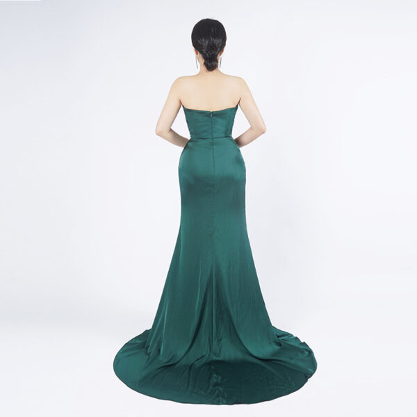 Emerald Satin Evening Gown with Slit | Custom-Made Formal Dress