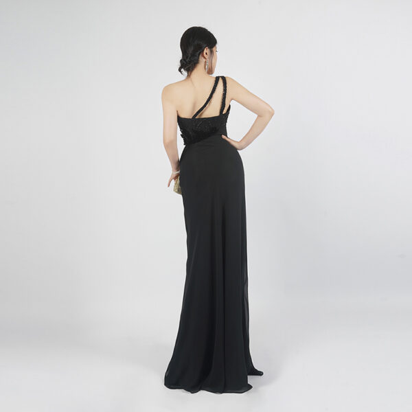 Custom Black Sequin One Shoulder Gown | Luxury Evening Dress
