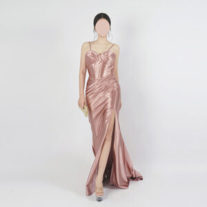Rose Gold Satin Spaghetti Strap Side Slit Mermaid Evening Gown