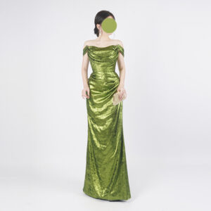 Green Metallic Off-Shoulder Mermaid Evening Gown