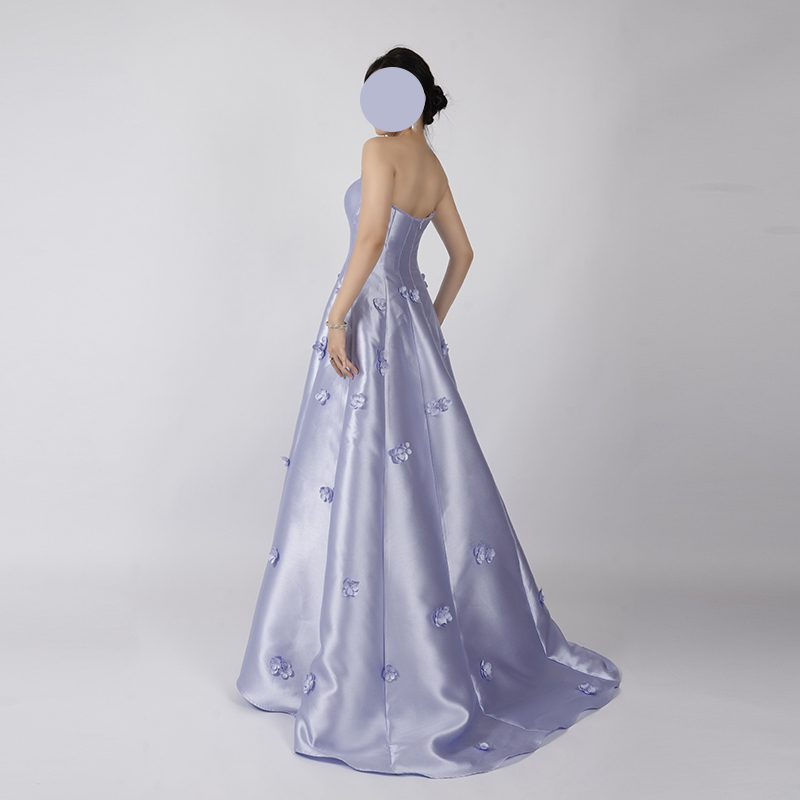 Luxury Lilac Satin Evening Dress for Party and Wedding | 3D Floral Design - Image 3