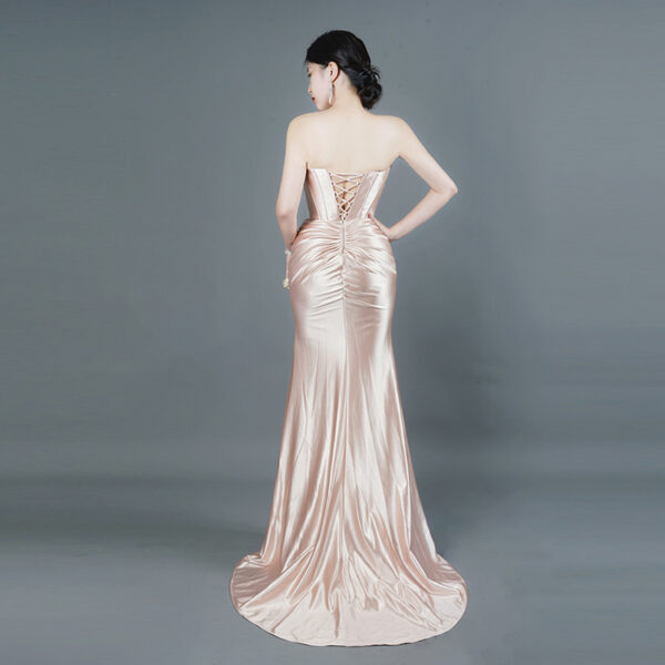Champagne Satin Sweetheart Mermaid Gown - Elegant High-Slit Evening Dress