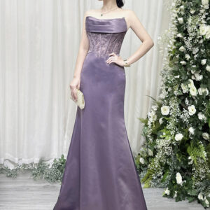 Lavender Strapless Satin Mermaid Evening Dress with Embroidery Bodice - Formal Party Gown