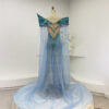 Luxury Crystal Beaded Pageant Gown with Dramatic Sheer Cape
