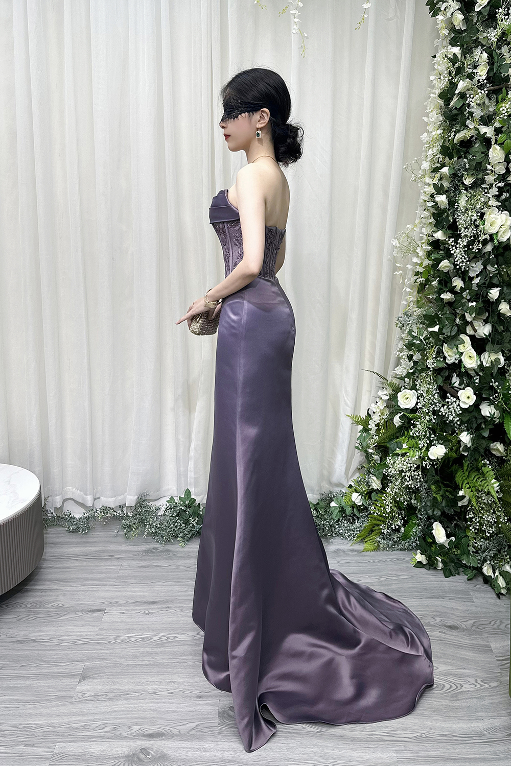 Lavender Strapless Satin Mermaid Evening Dress with Embroidery Bodice - Formal Party Gown YY28 - Image 3