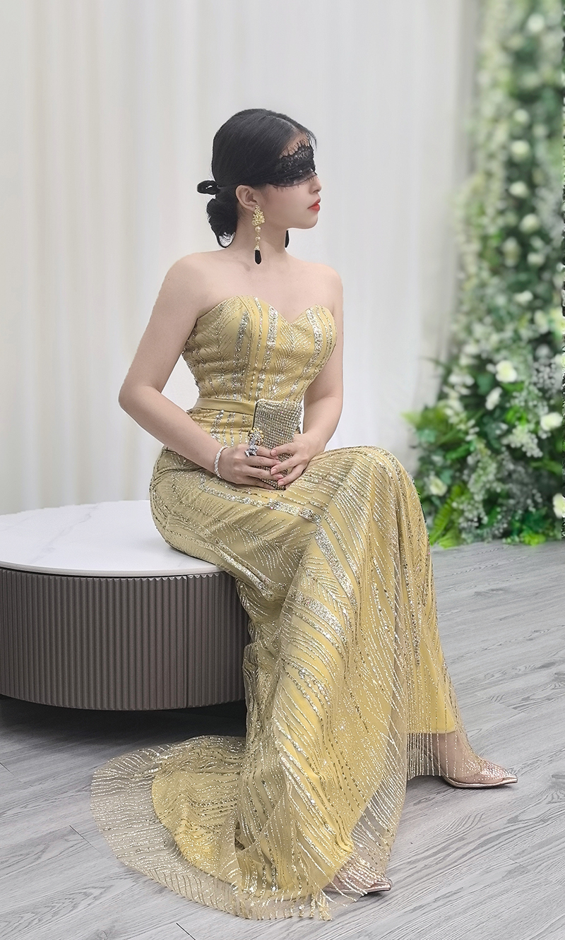 Golden Sequin Strapless Mermaid Evening Gown - Formal Prom Dress YM10 - Image 6