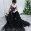 Black purple floral evening gown for women, luxury formal dress for Saudi wedding guest