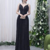 Black sequin deep V-neck evening gown with spaghetti straps, luxury formal dress for gala red carpet