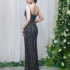 black silver beaded formal dress with mermaid silhouette and train