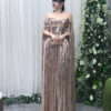 Champagne gold sequin prom dress with detached sleeves, elegant off-shoulder formal gown for women