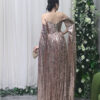 Champagne sequin masquerade gown with detached sleeves, glamorous strapless evening dress for women