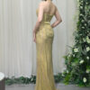 gold beaded sweetheart evening gown with sequin mermaid skirt and train