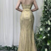 gold sequin formal gown with beaded sweetheart bodice and mermaid train