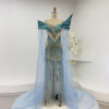 Luxury Crystal Beaded Pageant Gown with Dramatic Sheer Cape