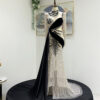 Black and Silver Crystal Beaded Pageant Gown with Dramatic Train