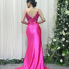 hot pink glam mermaid evening dress with 3D floral beaded bodice and high slit