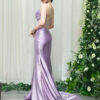 lavender beaded corset evening gown with satin mermaid skirt and train