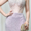 lavender beaded corset evening gown with sequin mermaid skirt and train