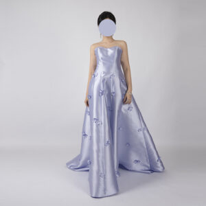 Lavender Satin Strapless Ball Gown with 3D Floral Appliqués
