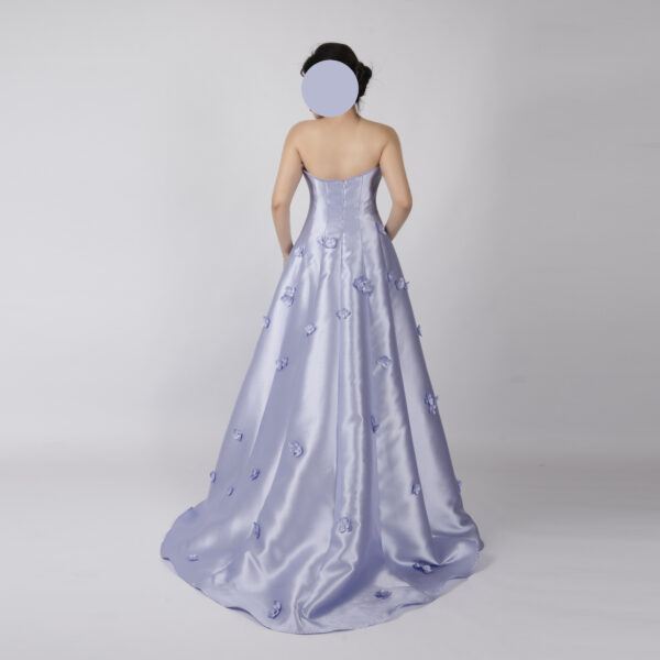 Lavender Satin A-Line Gown with Handcrafted 3D Floral Appliqués