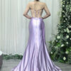 lavender satin formal dress with sweetheart neckline and mermaid silhouette