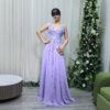 Lilac beaded floral evening gown with V-neck straps, luxury formal dress for gala red carpet