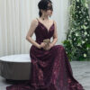 Burgundy sparkly evening gown for women, luxury formal dress for Saudi wedding guest