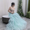 Mint green organza evening gown for women, luxury formal dress for Saudi wedding guest
