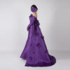 Modest Purple Satin Evening Gown with Floral Details and Train