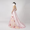 Luxe pink satin strapless evening gown with colorful floral appliqué and beaded accents, floor-length A-line formal dress for special occasions