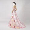 Luxe pink satin strapless evening gown with colorful floral appliqué and beaded accents, floor-length A-line formal dress for special occasions