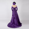 Purple Satin Mermaid Gown with Handcrafted 3D Floral Appliqués and Off-Shoulder Neckline