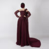 Burgundy Chiffon One-Shoulder Gown with 3D Floral Appliqués and Sheer Long Sleeves