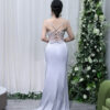Silver grey satin evening gown for women, luxury formal dress for Saudi wedding guest