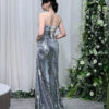 Silver sequin evening gown for women, luxury formal dress for Saudi wedding guest
