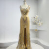 Gold Sequin Bodycon Evening Gown with Front Slit | Glamorous Party Dress