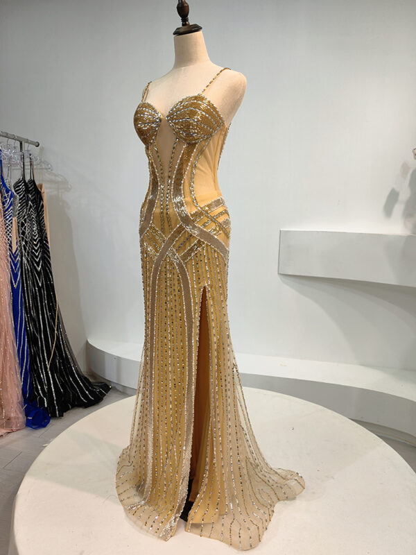 Luxury Golden Handcrafted Beaded Gown for Red Carpet or Gala