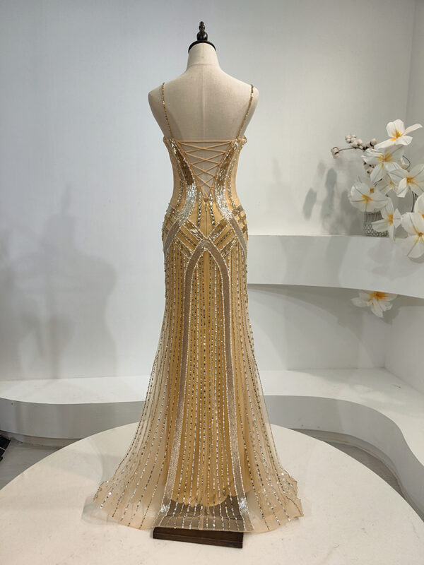 Luxury Golden Handcrafted Beaded Gown for Red Carpet or Gala