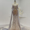 Sparkling Crystal Mermaid Runway Dress with Cape